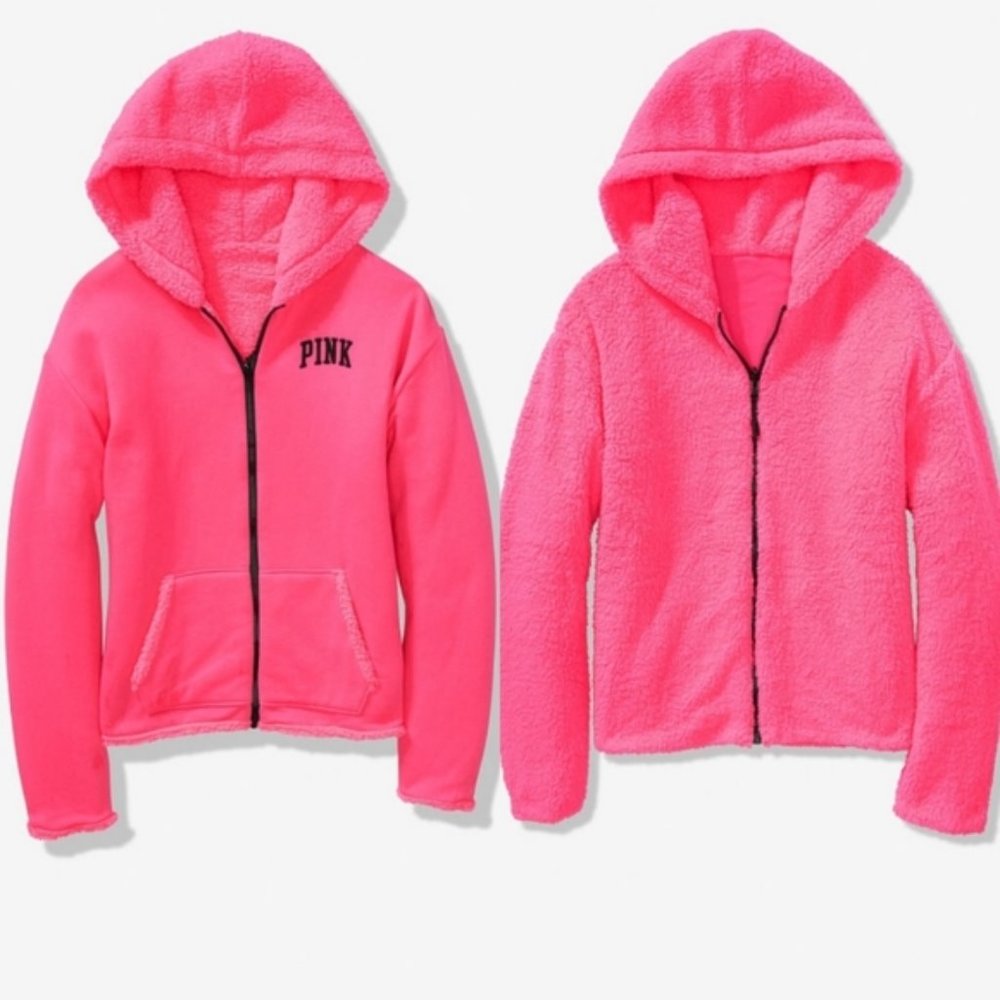 ⭐VS PINK REVERSIBLE SHERPA LINED FULL ZIP - S
